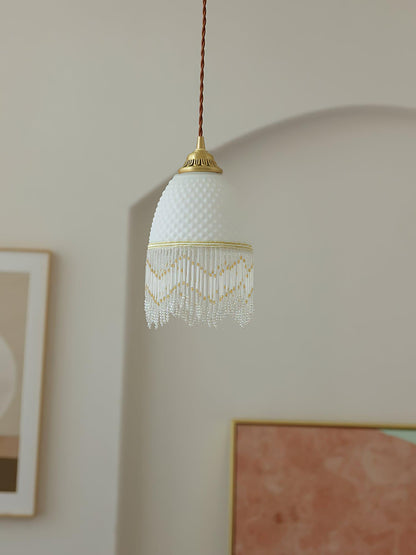Mesh Tassel Glass Pendant Light Dia 5.9″ x H 8.3″ / Dia 15cm x H 21cm / Brass + White Pendant light