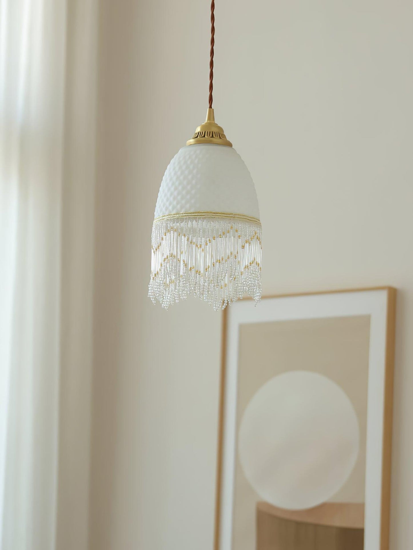 Mesh Tassel Glass Pendant Light Dia 5.9″ x H 8.3″ / Dia 15cm x H 21cm / Brass + White Pendant light