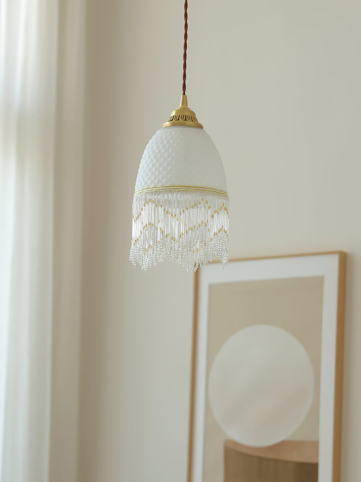 Mesh Tassel Glass Pendant Light Dia 5.9″ x H 8.3″ / Dia 15cm x H 21cm / Brass + White Pendant light