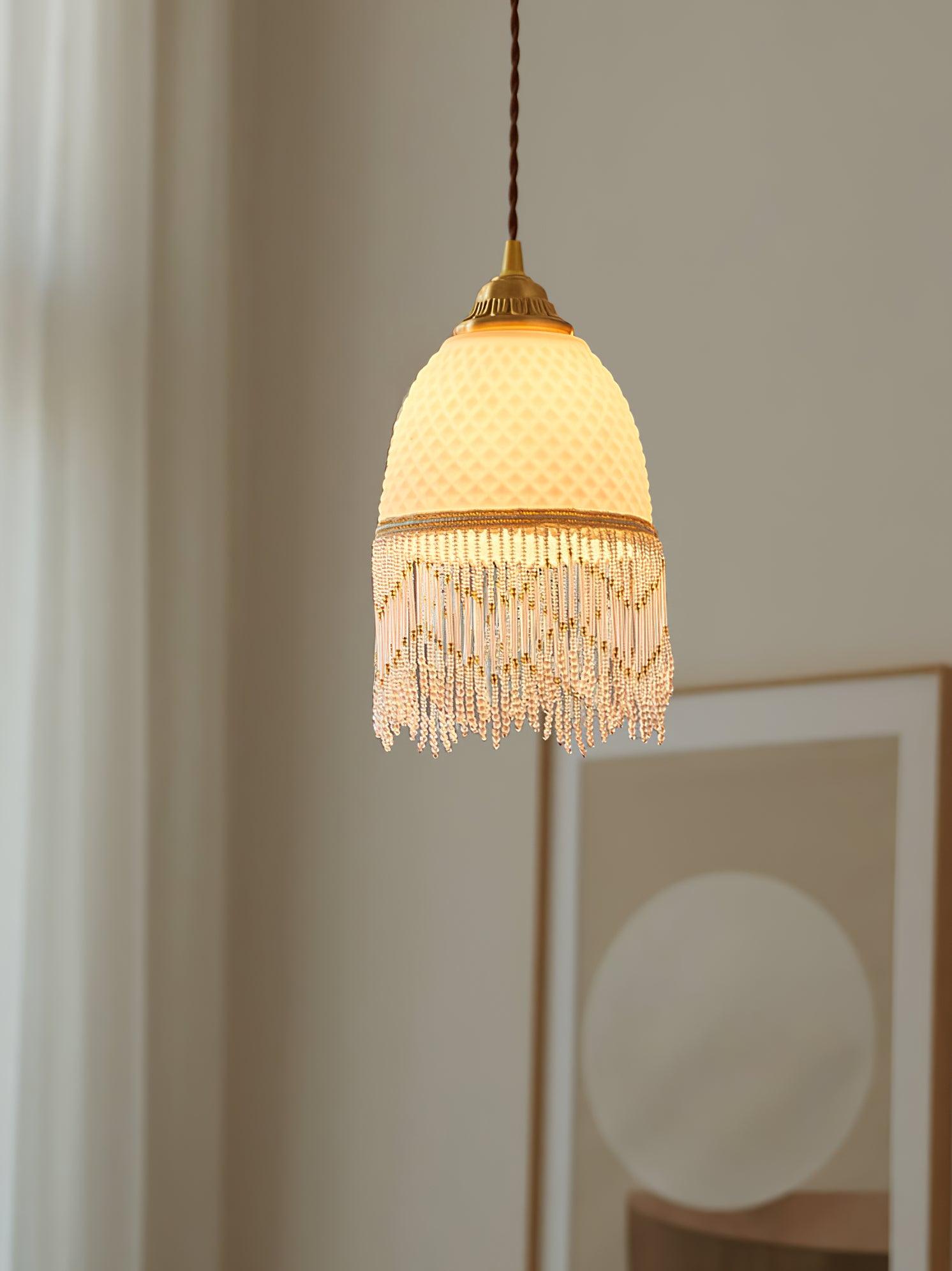 Mesh Tassel Glass Pendant Light Dia 5.9″ x H 8.3″ / Dia 15cm x H 21cm / Brass + White Pendant light