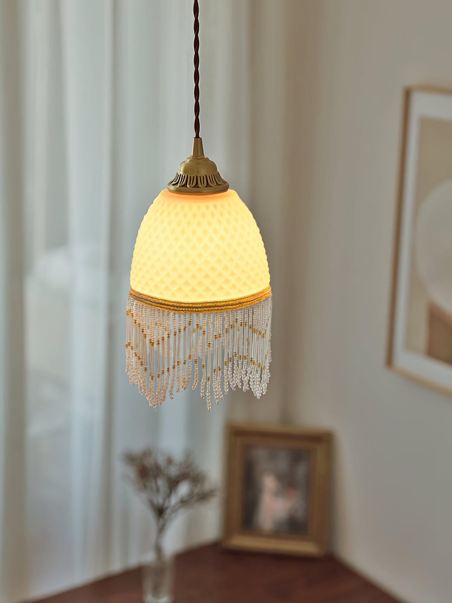 Mesh Tassel Glass Pendant Light Dia 5.9″ x H 8.3″ / Dia 15cm x H 21cm / Brass + White Pendant light