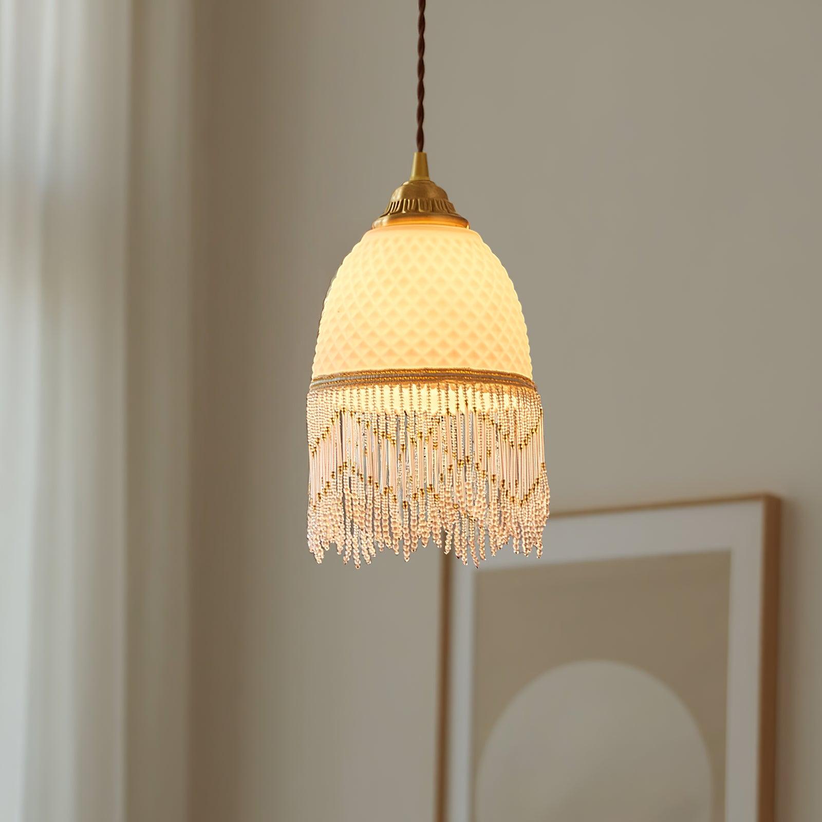 Mesh Tassel Glass Pendant Light Dia 5.9″ x H 8.3″ / Dia 15cm x H 21cm / Brass + White Pendant light