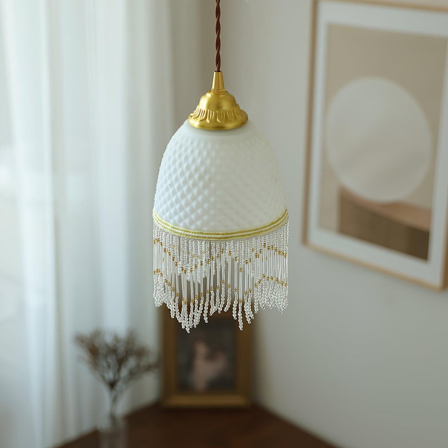 Mesh Tassel Glass Pendant Light Dia 5.9″ x H 8.3″ / Dia 15cm x H 21cm / Brass + White Pendant light