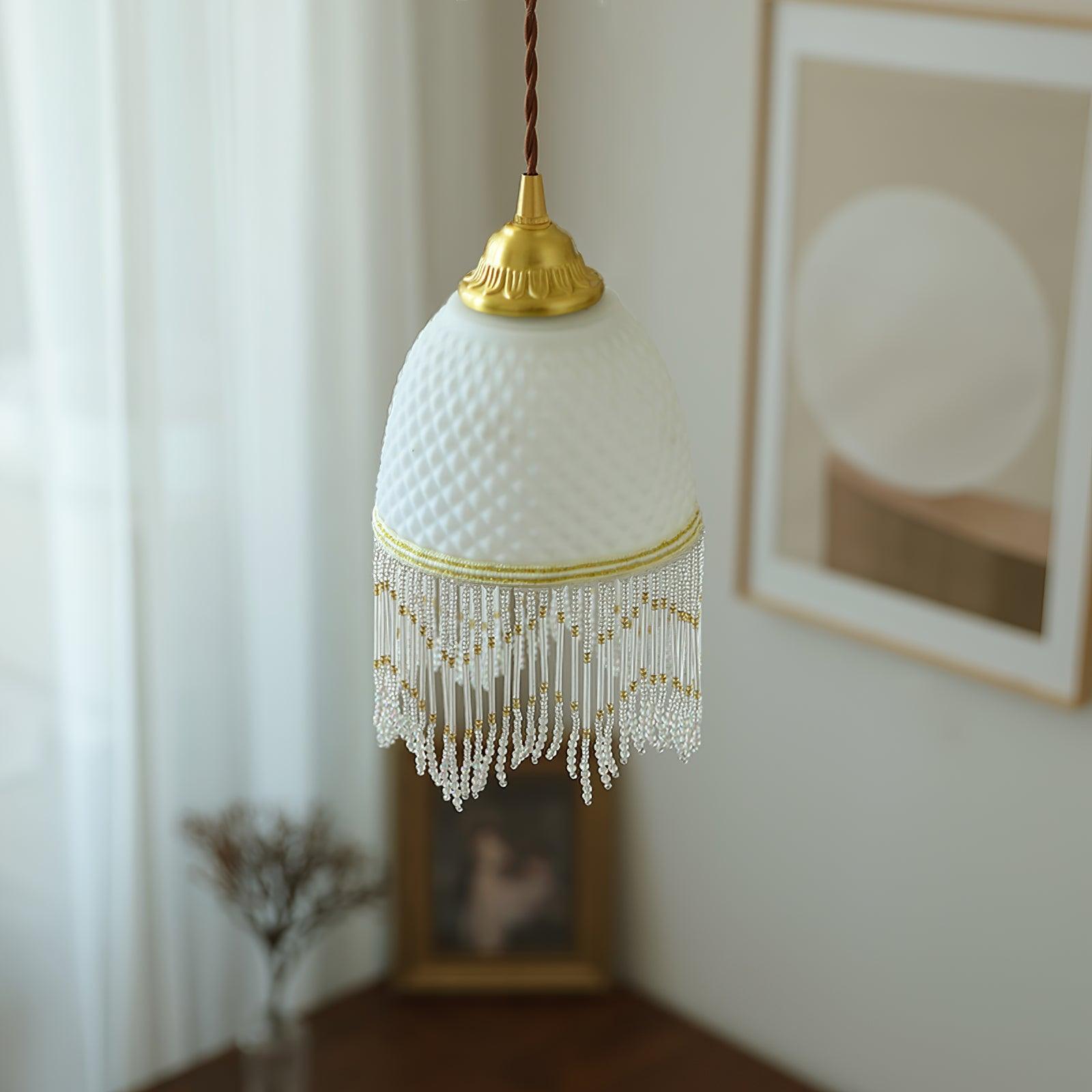 Mesh Tassel Glass Pendant Light Dia 5.9″ x H 8.3″ / Dia 15cm x H 21cm / Brass + White Pendant light