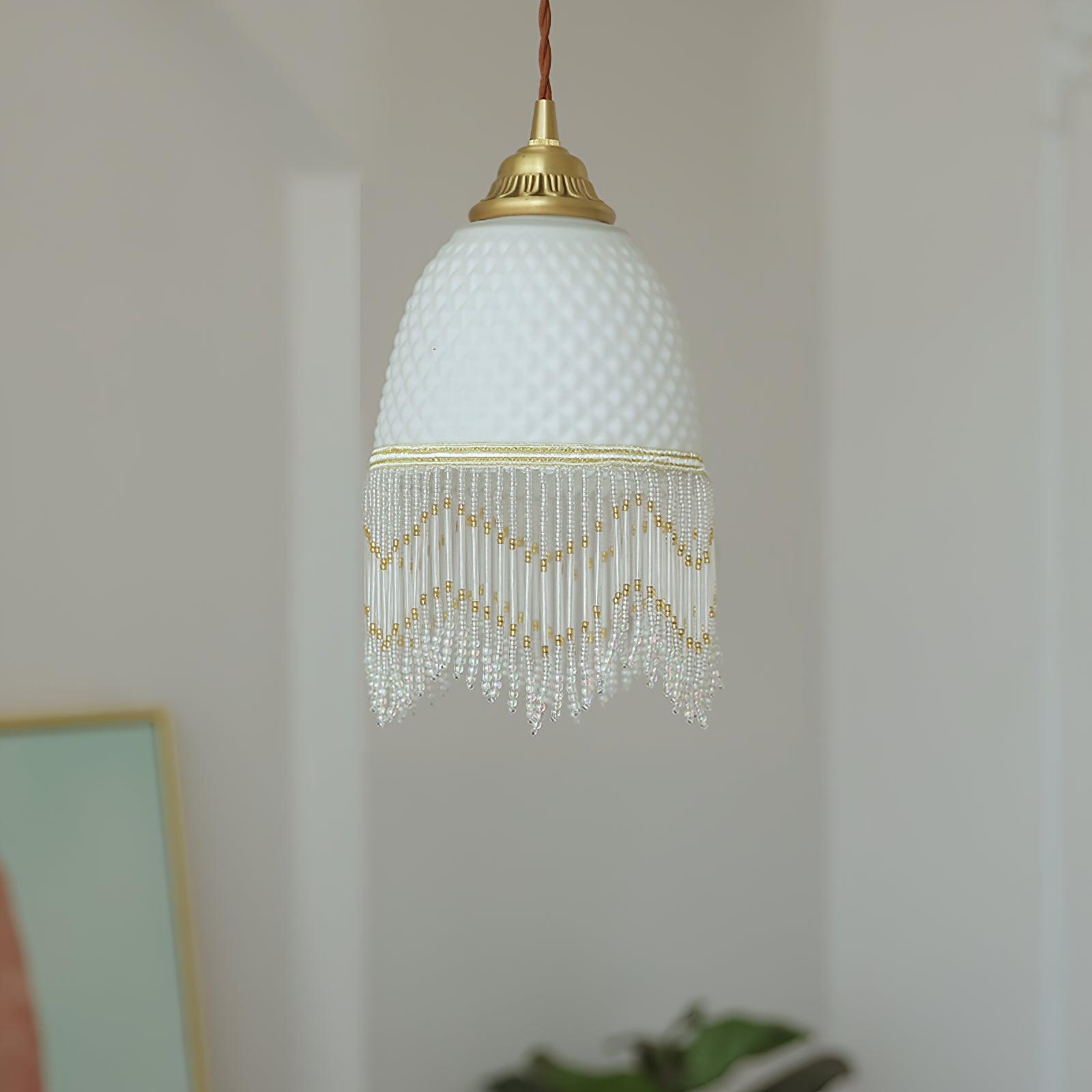 Mesh Tassel Glass Pendant Light Dia 5.9″ x H 8.3″ / Dia 15cm x H 21cm / Brass + White Pendant light