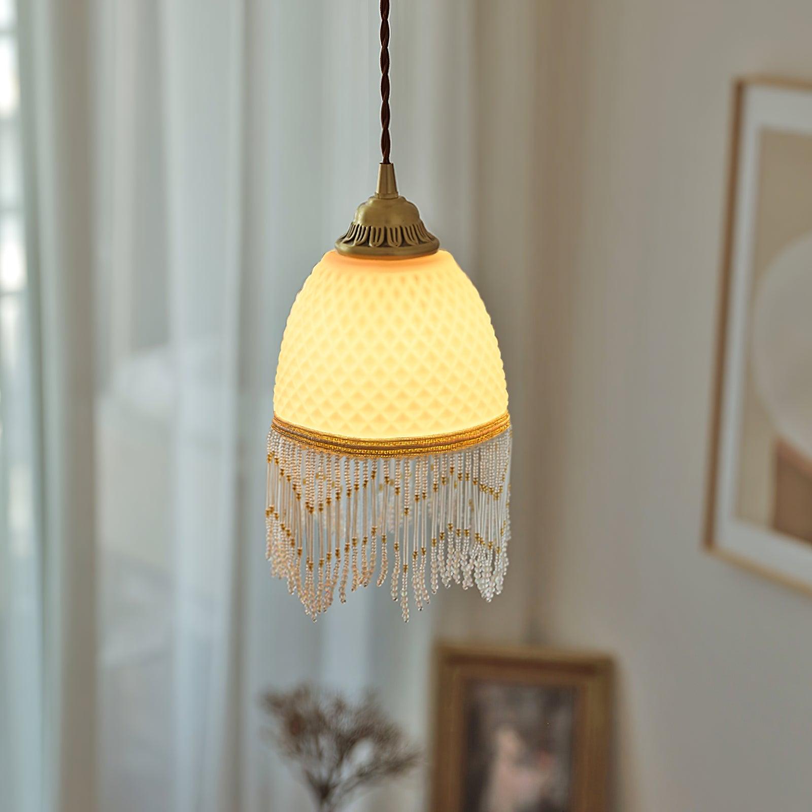 Mesh Tassel Glass Pendant Light Dia 5.9″ x H 8.3″ / Dia 15cm x H 21cm / Brass + White Pendant light