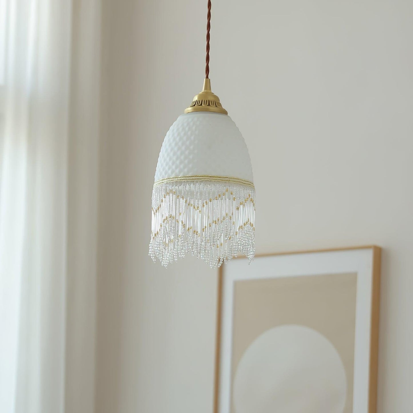 Mesh Tassel Glass Pendant Light Dia 5.9″ x H 8.3″ / Dia 15cm x H 21cm / Brass + White Pendant light