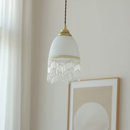 Mesh Tassel Glass Pendant Light Dia 5.9″ x H 8.3″ / Dia 15cm x H 21cm / Brass + White Pendant light