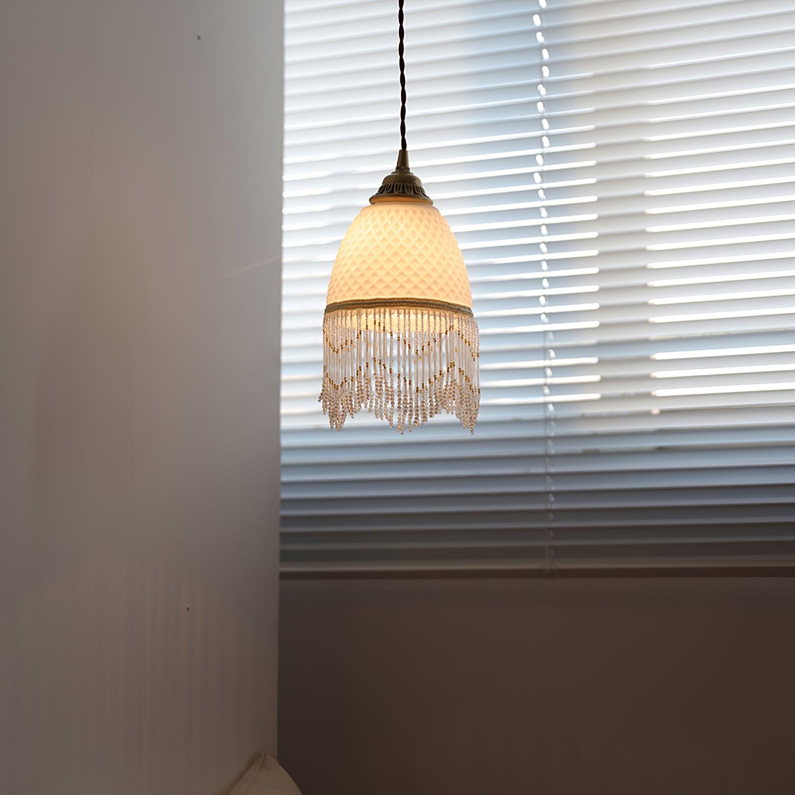 Mesh Tassel Glass Pendant Light Dia 5.9″ x H 8.3″ / Dia 15cm x H 21cm / Brass + White Pendant light