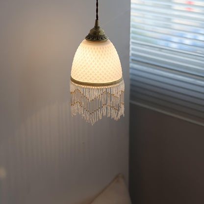 Mesh Tassel Glass Pendant Light Dia 5.9″ x H 8.3″ / Dia 15cm x H 21cm / Brass + White Pendant light