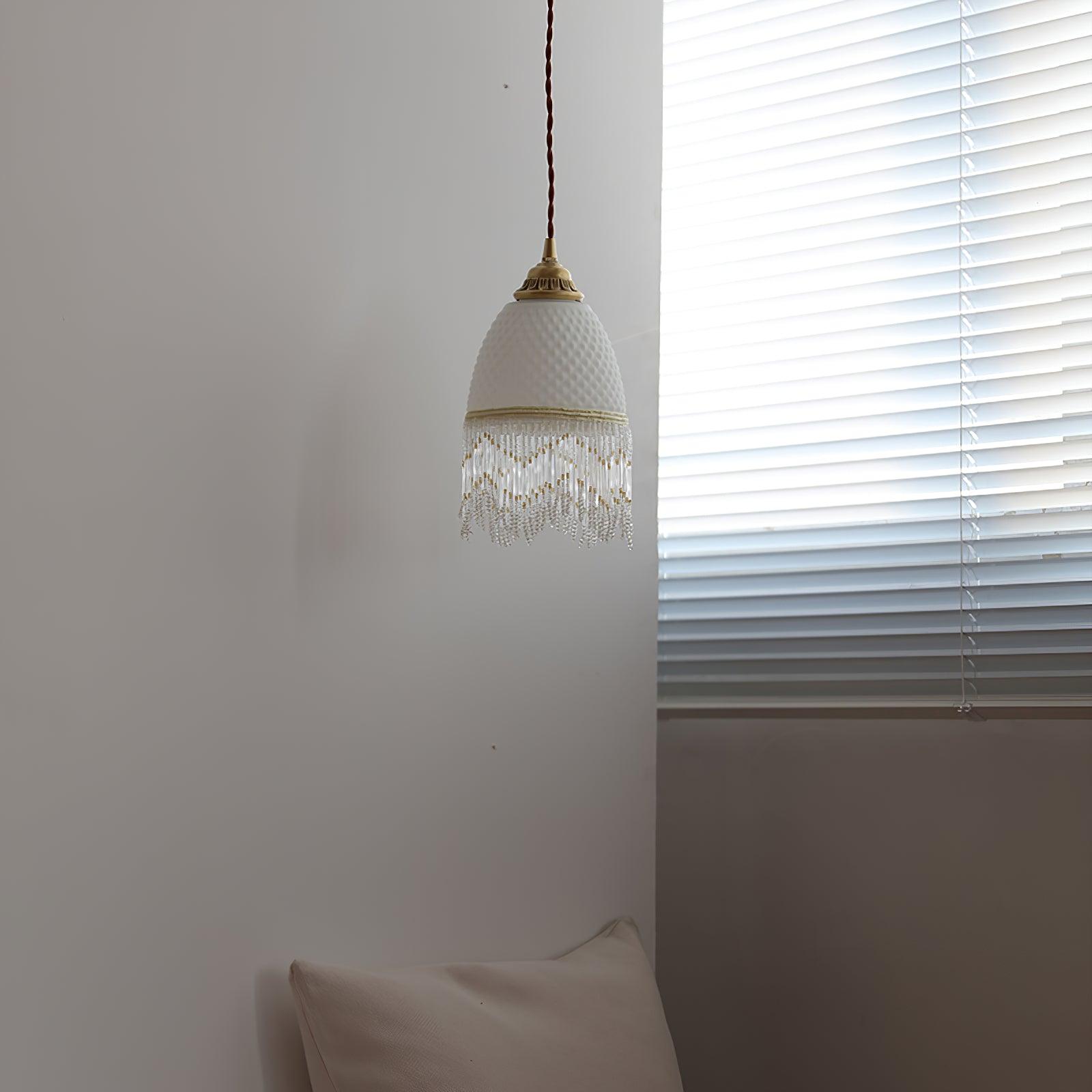 Mesh Tassel Glass Pendant Light Dia 5.9″ x H 8.3″ / Dia 15cm x H 21cm / Brass + White Pendant light