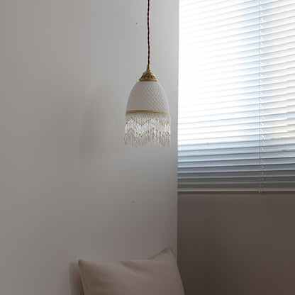 Mesh Tassel Glass Pendant Light Dia 5.9″ x H 8.3″ / Dia 15cm x H 21cm / Brass + White Pendant light