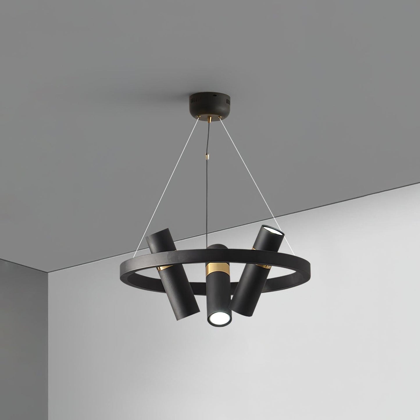 Black Mutil Pipe Chandelier 3 Lamps Dia 17.7″ x H 8.7″ / Dia 45cm x H 22cm / Black & Gold Chandelier