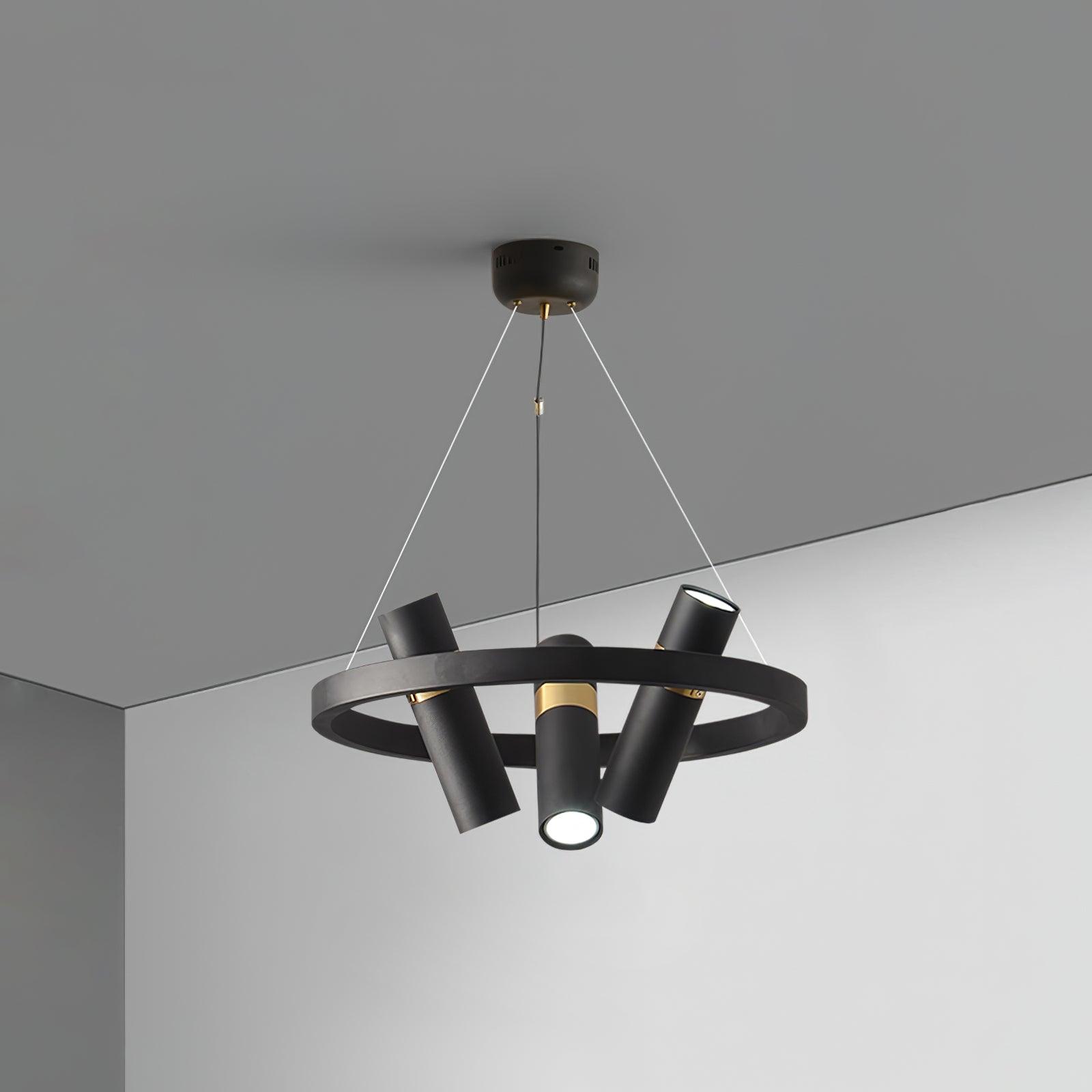 Black Mutil Pipe Chandelier 3 Lamps Dia 17.7″ x H 8.7″ / Dia 45cm x H 22cm / Black & Gold Chandelier