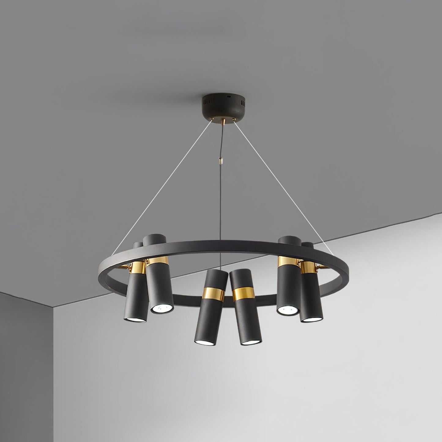 Black Mutil Pipe Chandelier 6 Lamps Dia 25.6″ x H 8.7″ / Dia 65cm x H 22cm / Black & Gold Chandelier