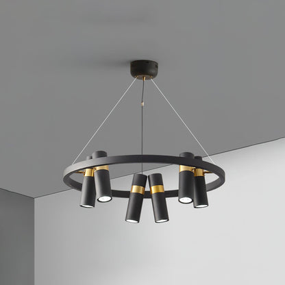 Black Mutil Pipe Chandelier 6 Lamps Dia 25.6″ x H 8.7″ / Dia 65cm x H 22cm / Black & Gold Chandelier