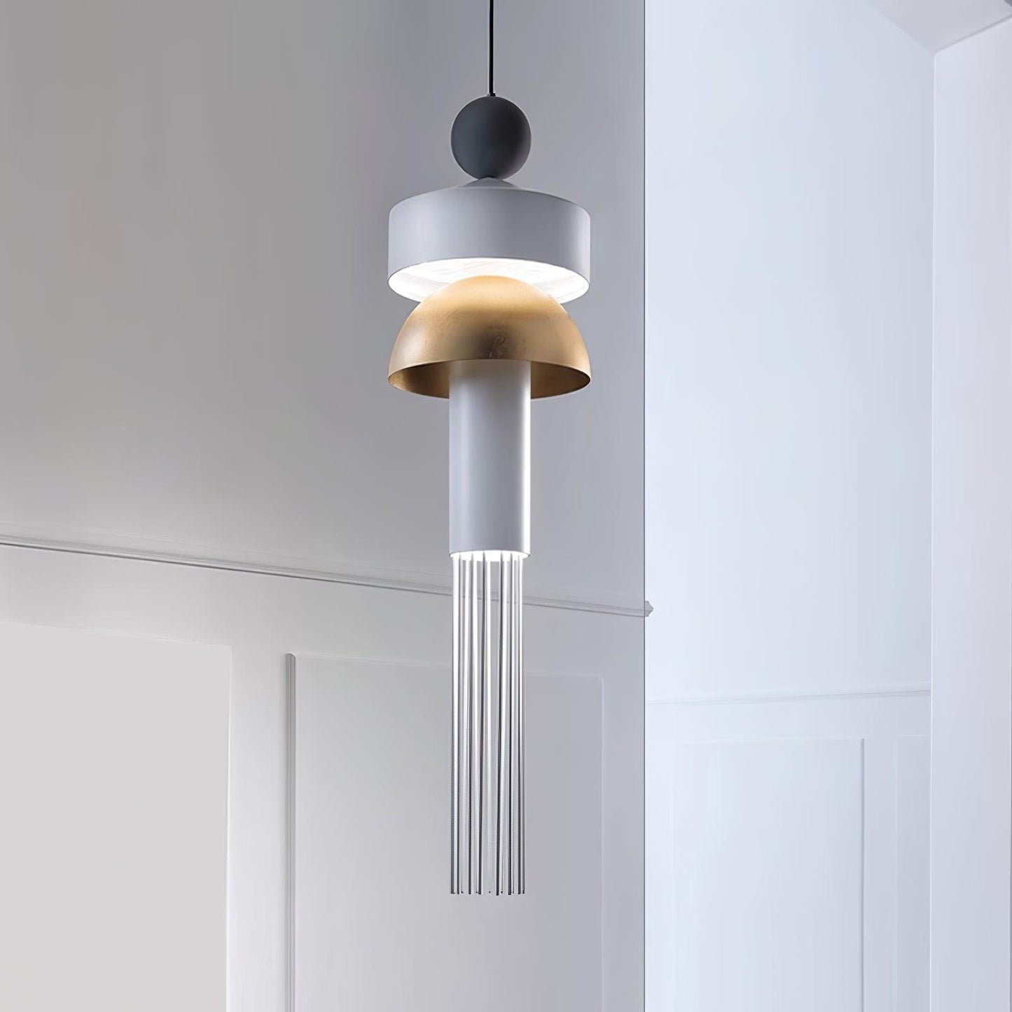 Metal Glass Pendant Light Style B Dia 7.1″ x H 27.6″ / Dia 18cm x H 70cm / Grey / Warm Light Pendant light