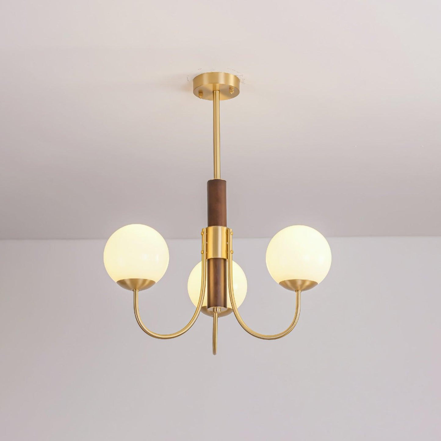 Midas Touch Walnut Sphere Chandelier 3 heads Dia 23.2″ x H 29.5″ / Dia 59cm x H 75cm / Brass & Walnut color & White