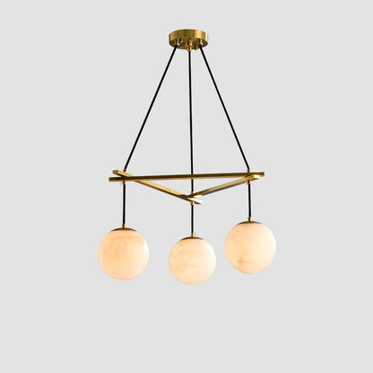 Miira Alabaster Chandelier 3 heads Dia 21.6″ x H 59″/ Dia 55cm x H 150cm / Brass & White Alabaster Chandelier