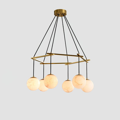 Miira Alabaster Chandelier 6 heads Dia 29.5″ x H 59″/ Dia 75cm x H 150cm / Brass & White Alabaster Chandelier