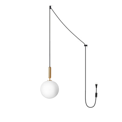 Scandiluxe Brass Pendant Swag Light 1 head: Dia 5.9″ x H 13.8″ / Brass & White glass / US Plug Pendant light