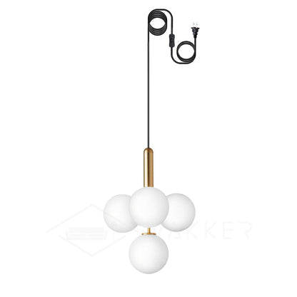 Miira Brass Pendant Swag Light 5 heads ? 13.8″ x H 17″ / Dia 35cm x H 43cm / Brass & White glass / US Plug Pendant light