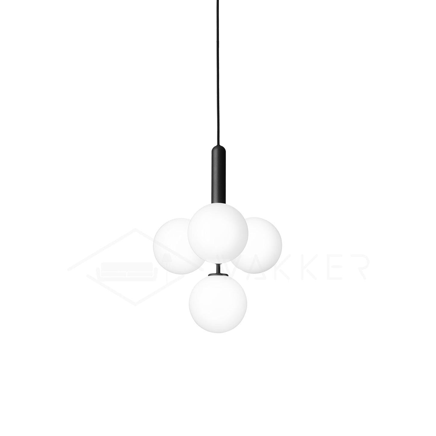 Scandiluxe Pendant Lamp 4 heads: Dia 13.8″ x H 16.9″ / Black / White Pendant light