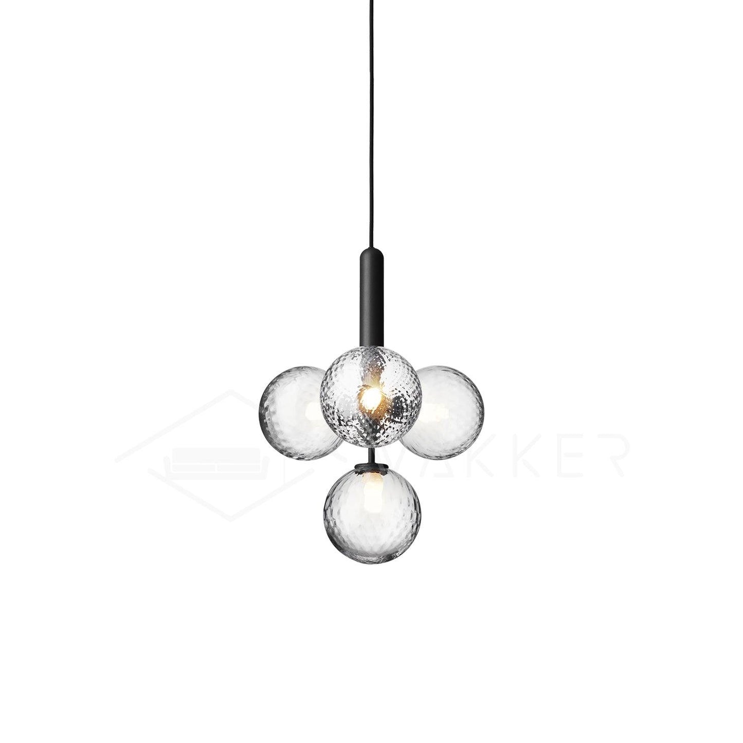Scandiluxe Pendant Lamp 4 heads: Dia 13.8″ x H 16.9″ / Black / Clear Pendant light