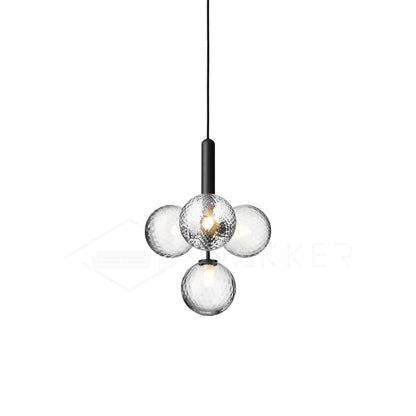 Scandiluxe Pendant Lamp 4 heads: Dia 13.8″ x H 16.9″ / Black / Clear Pendant light