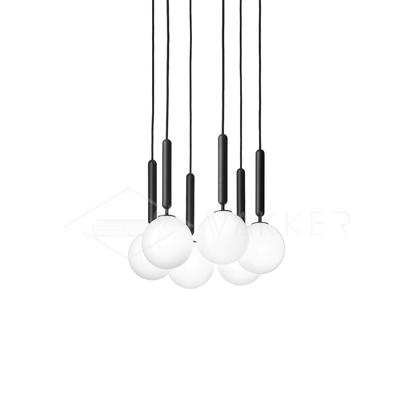 Scandiluxe Pendant Lamp 6 heads: Dia 11.8″ x H 59″ / Black / White Pendant light