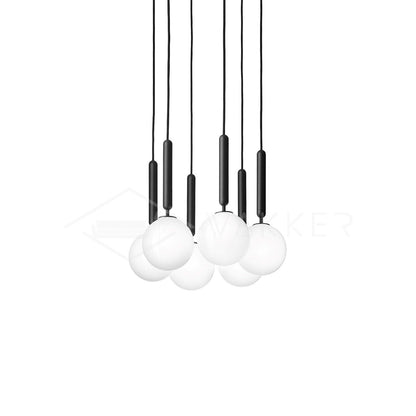 Scandiluxe Pendant Lamp 6 heads: Dia 11.8″ x H 59″ / Black / White Pendant light