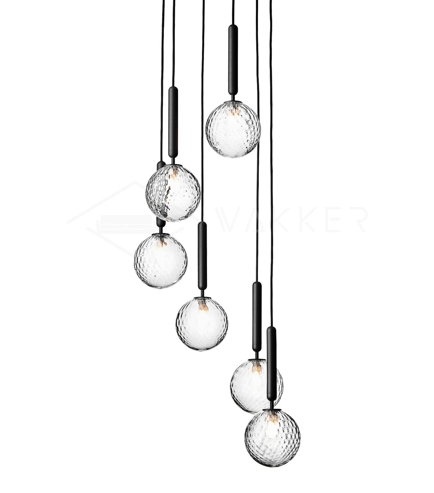 Scandiluxe Pendant Lamp 6 heads: Dia 11.8″ x H 59″ / Black / Clear Pendant light