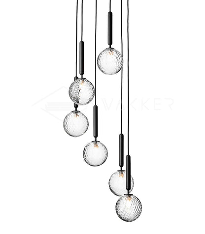 Scandiluxe Pendant Lamp 6 heads: Dia 11.8″ x H 59″ / Black / Clear Pendant light