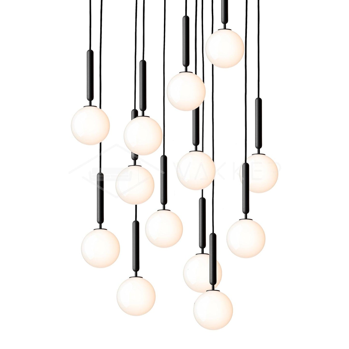 Scandiluxe Pendant Lamp 13heads: Dia 23.6″ x H 78.7″ / Black / White Pendant light