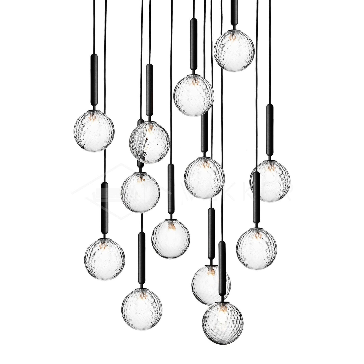 Scandiluxe Pendant Lamp 13heads: Dia 23.6″ x H 78.7″ / Black / Clear Pendant light