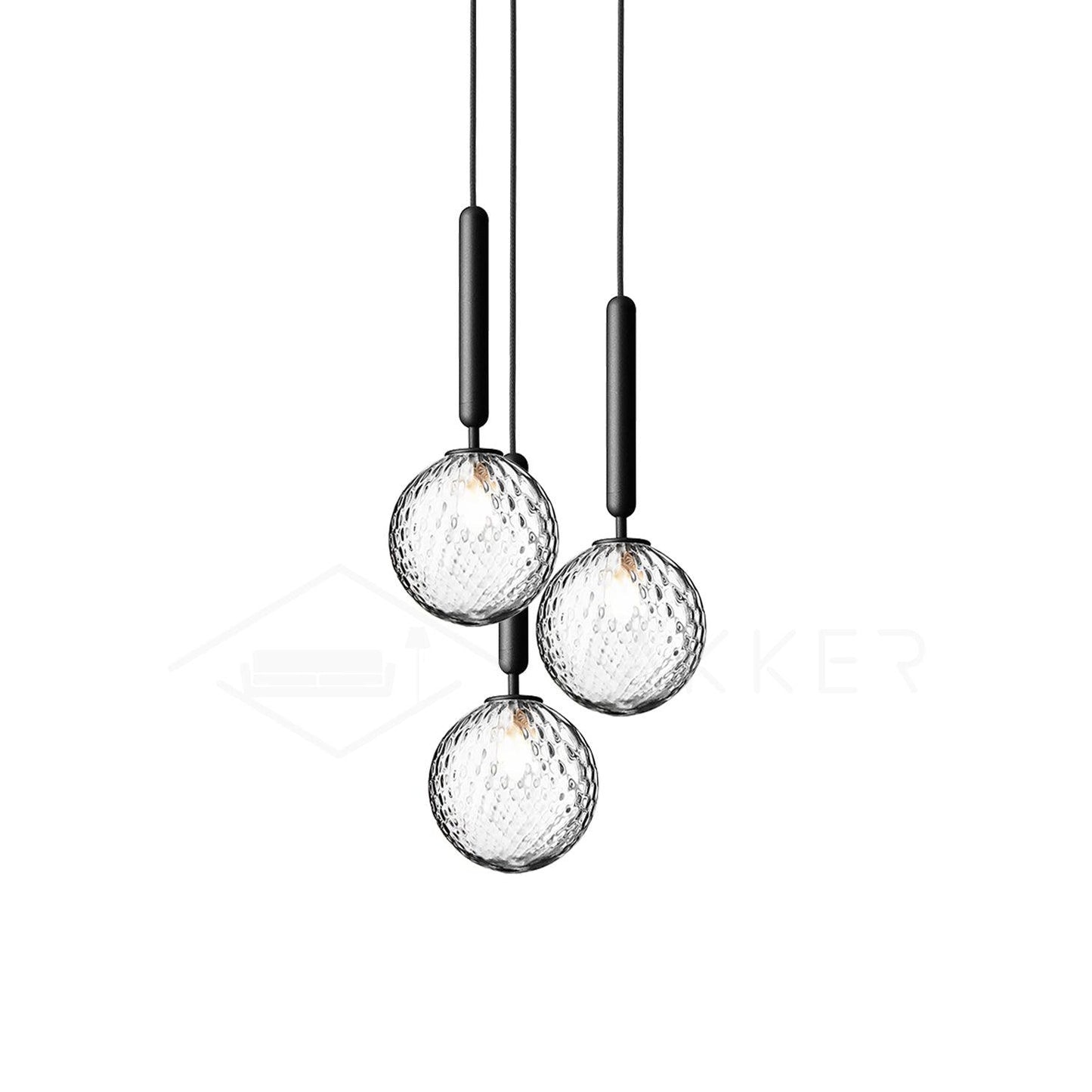 Scandiluxe Pendant Lamp 3 heads: Dia 7.9″ x H 59″ / Black / Clear Pendant light