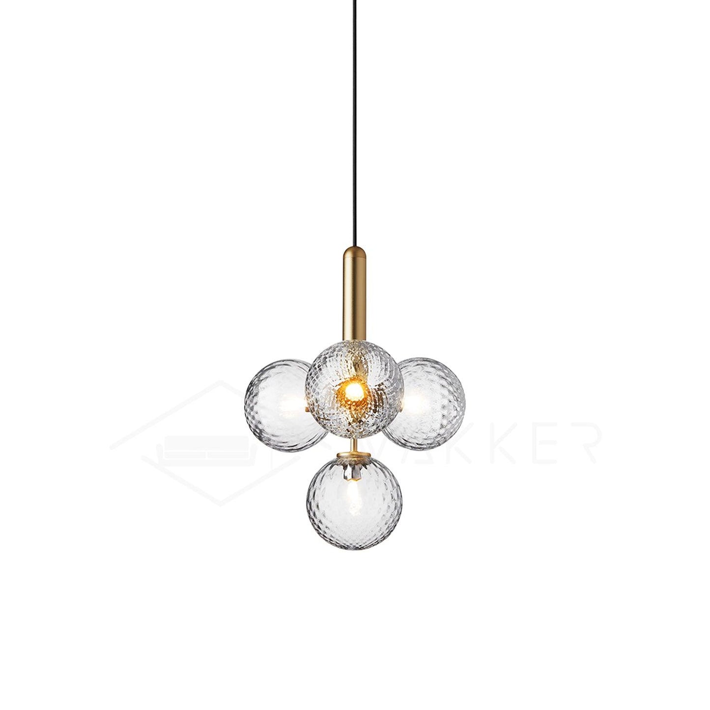 Scandiluxe Pendant Lamp 4 heads: Dia 13.8″ x H 16.9″ / Gold / Clear Pendant light