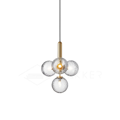 Scandiluxe Pendant Lamp 4 heads: Dia 13.8″ x H 16.9″ / Gold / Clear Pendant light