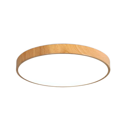 Mila Round Flush Mount Ceiling Lamp Dia 9.1″ x H 1.1″ / Wood Color & White / Warm Light