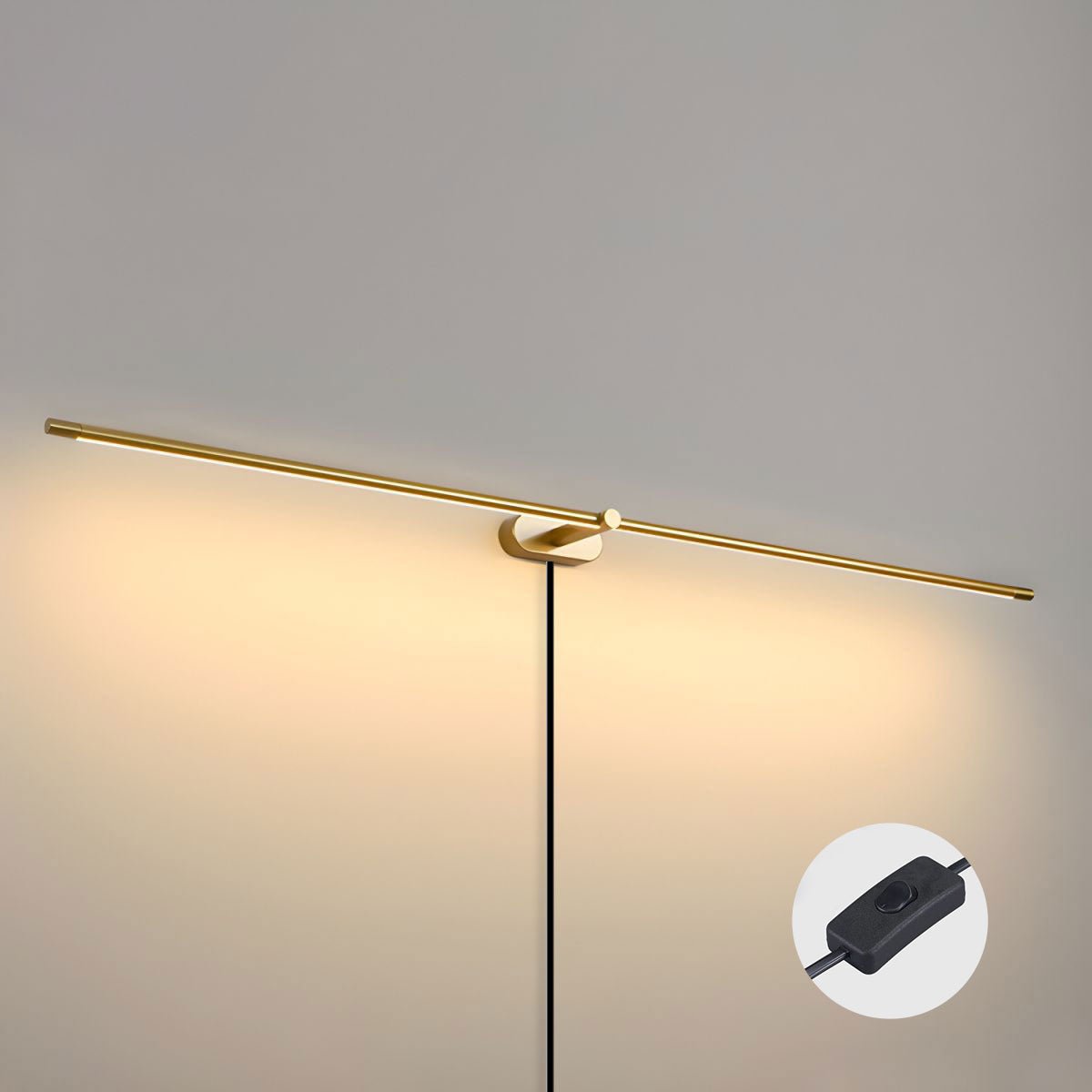 Minimalist Linear Plug-in Wall Lamp Dia 27″ x H 2″ / Gold & Warm Light / US Plug & Push button switch 1001 Wall lamp