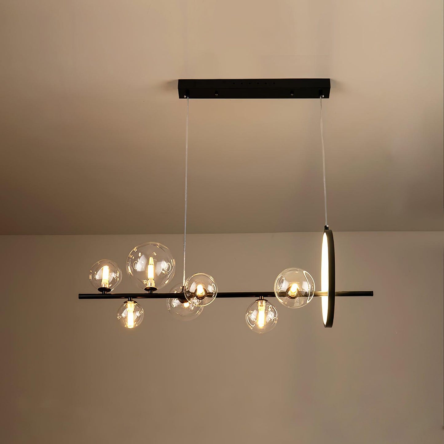 Mita Chandelier 7 heads L 35.4″ x H 11.8″ / L 90cm x H 30cm / Black / Warm White Chandelier