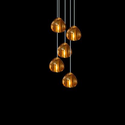 Cherry Crystal Pendant Lamp 5 heads: Dia 11.8″ x 59″ / Dia 30cm x 150cm / Amber Pendant light