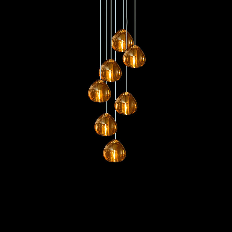 Cherry Crystal Pendant Lamp 7 heads: Dia 13.8″ x 59″ / Dia 35cm x 150cm / Amber Pendant light