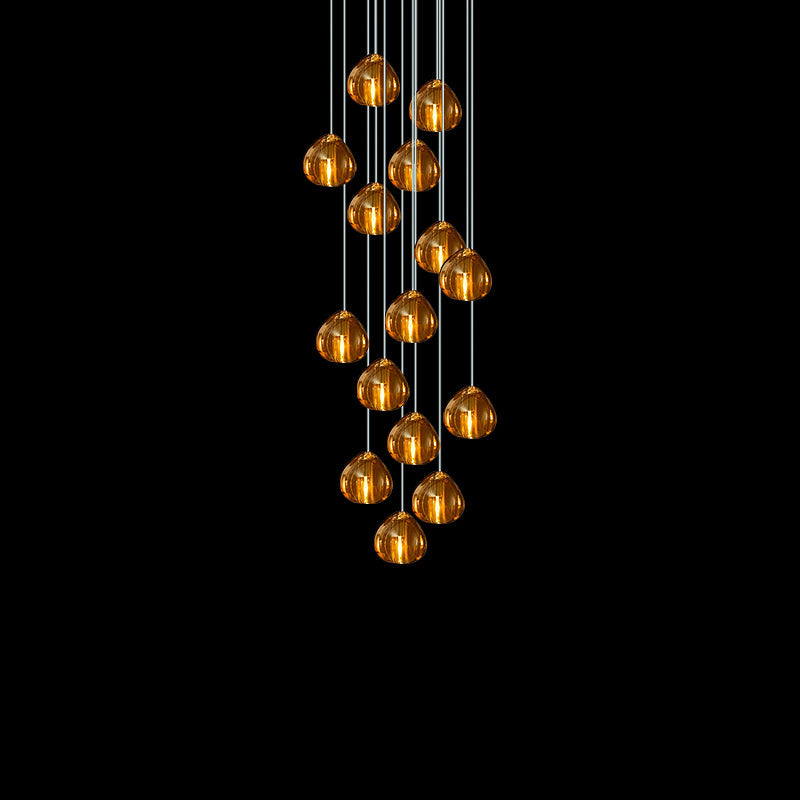 Cherry Crystal Pendant Lamp 15 heads: Dia 19.7″ x 59″ (Round canopy) / Amber Pendant light