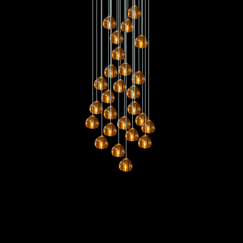 Cherry Crystal Pendant Lamp 26 heads: Dia 23.6″ x 59″ (Round canopy) / Amber Pendant light