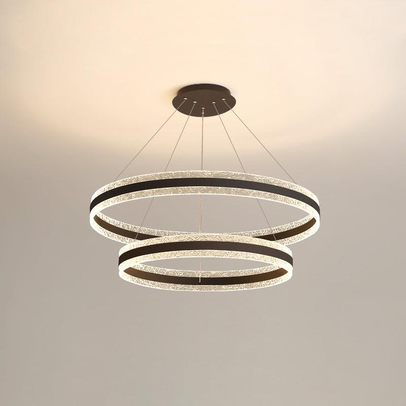 Modern Circle LED Chandelier Double Layers Dia 23.6″ + Dia 23.6″ x H 47.2″ / Dia 60cm +Dia 60cm x H 120cm / Black