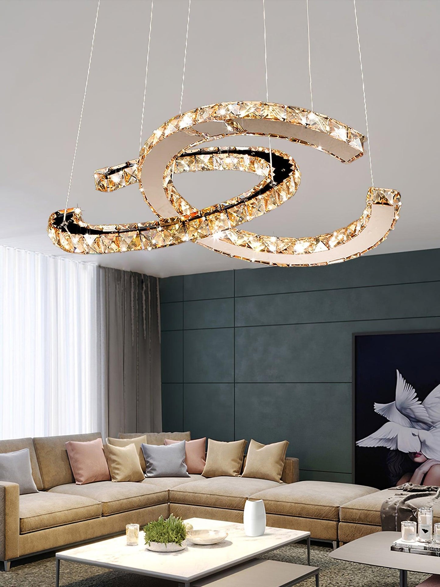 Modern Crystal Double C Chandelier Chandelier