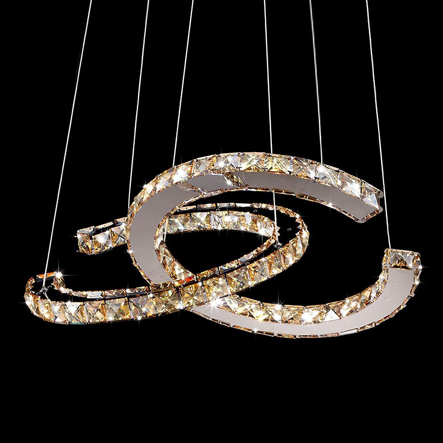 Modern Crystal Double C Chandelier L 21.7″ x W 11.8″ / L 55cm x W 30cm / Silver + Cognac / Warm Light Chandelier