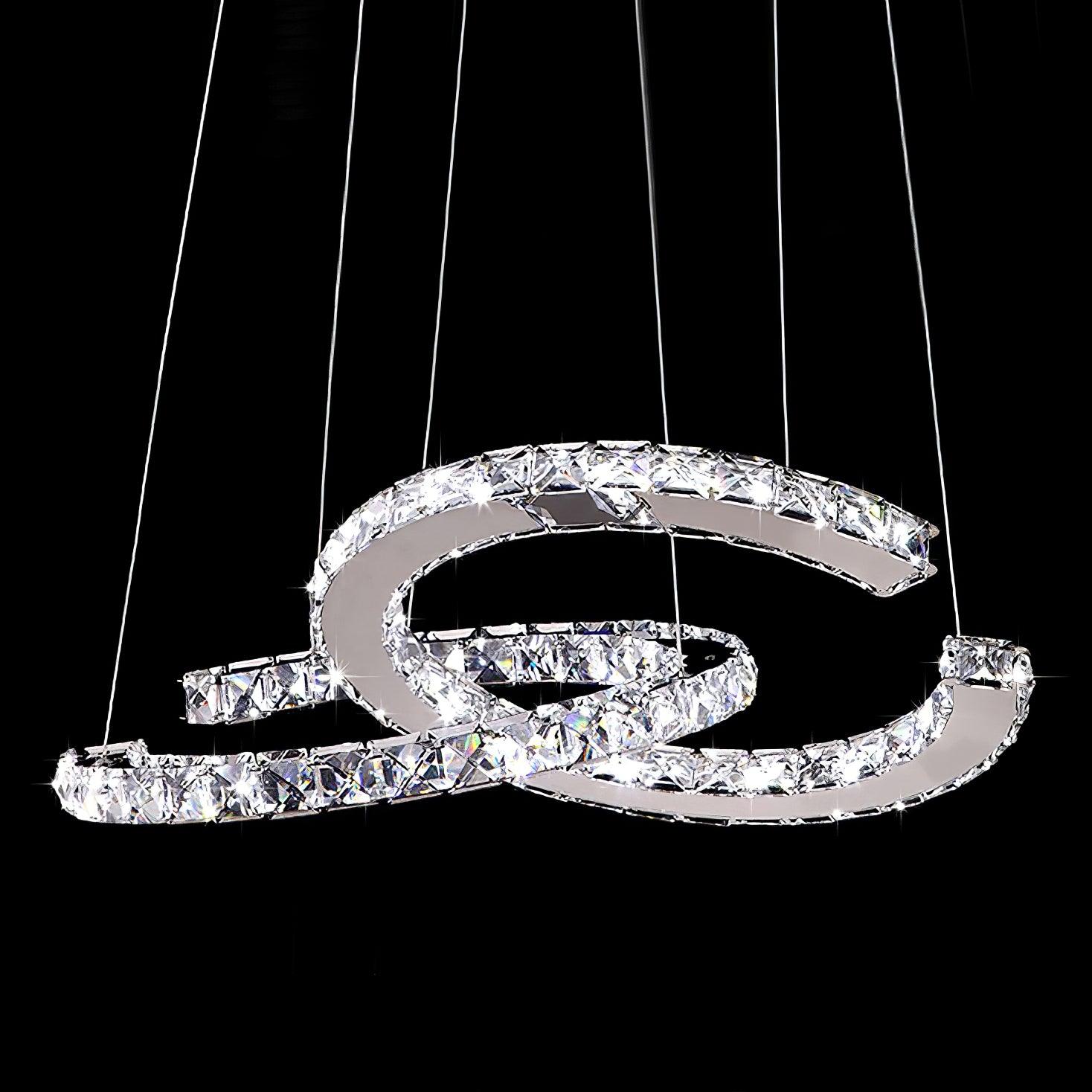 Modern Crystal Double C Chandelier L 21.7″ x W 11.8″ / L 55cm x W 30cm / Silver + Clear / Warm Light Chandelier