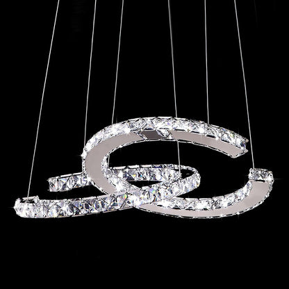 Modern Crystal Double C Chandelier L 21.7″ x W 11.8″ / L 55cm x W 30cm / Silver + Clear / Warm Light Chandelier